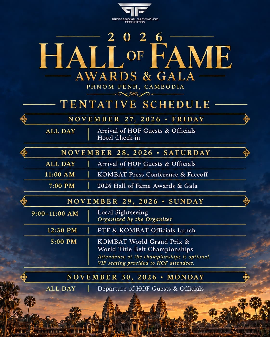 2026 PTF Hall of Fame Awards & Gala — Phnom Penh, Cambodia
